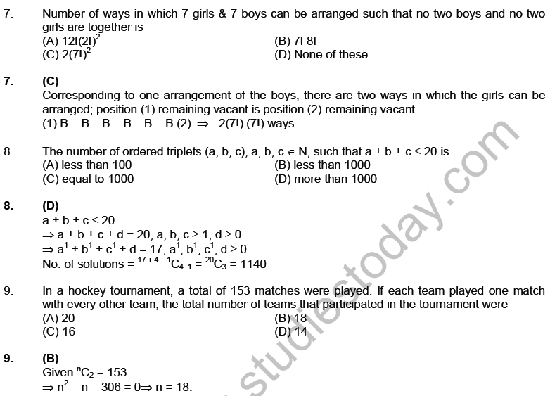 JEE Mathematics Permutation and Combination MCQs Set A, Multiple Choice
